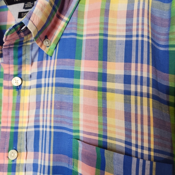 Tommy Hilfiger Cotton/Linen XXL Men's Multicolor Plaid Buttondown Shirt - Picture 4 of 6